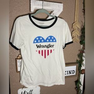 Wrangler Women's Graphic Ringer T-Shirt With Americana Heart Patriotic Small